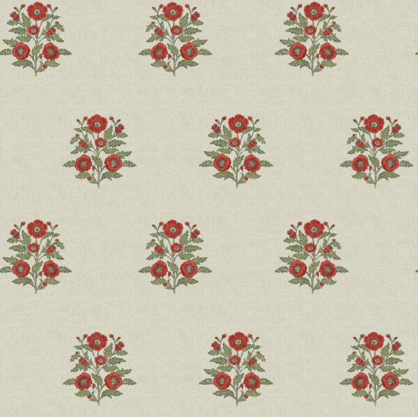 Alscot Fabric - Poppy by neutral botanical cotton fabric from Chess