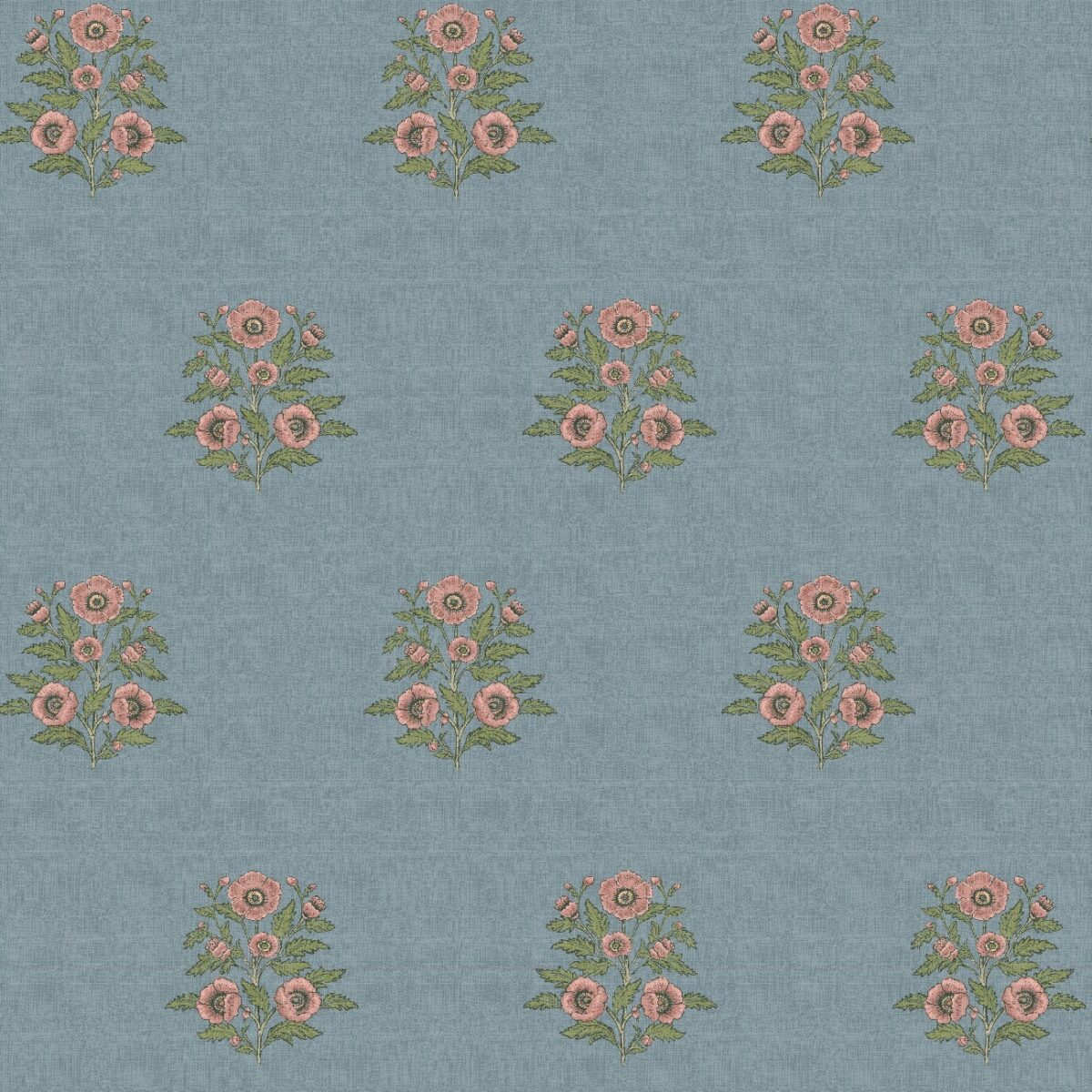 Alscot Fabric - Rose by blue botanical cotton fabric from Chess
