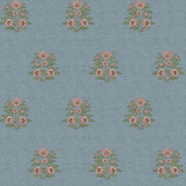 Alscot Fabric - Rose by blue botanical cotton fabric from Chess