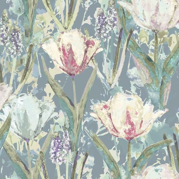 Tulips Fabric - Duck Egg by green botanical cotton fabric from Chess