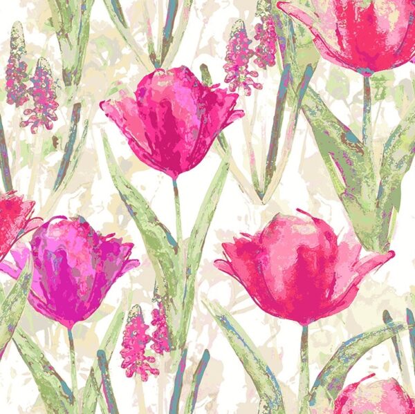 Tulips Fabric - Fuchsia by pink botanical cotton fabric from Chess