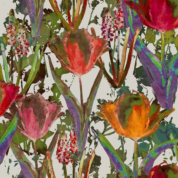 Tulips Fabric - Spice by multicolour botanical cotton fabric from Chess
