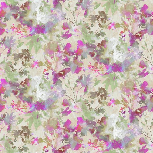 Aurora Fabric - Fuchsia by pink botanical cotton fabric from Chess