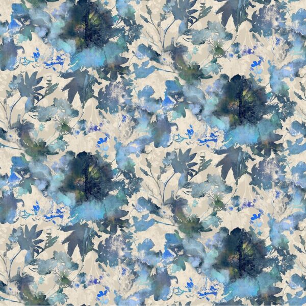 Aurora Fabric - Ink by blue botanical cotton fabric from Chess