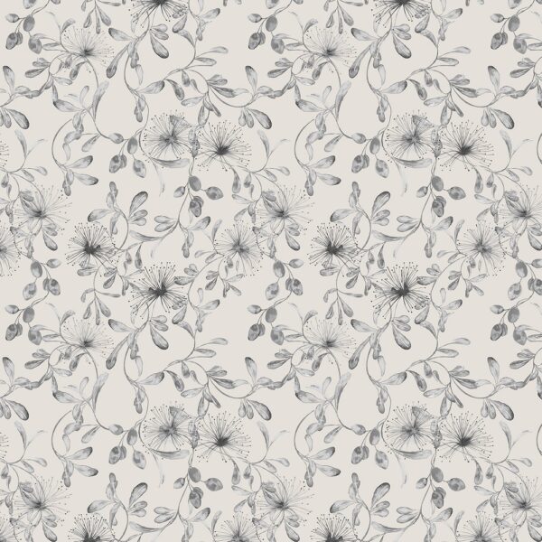 Celeste Fabric - Stone by black-grey botanical cotton fabric from Chess