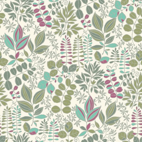 Copse Fabric - Olive Fuchsia by green botanical cotton fabric from Chess