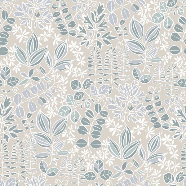 Copse Fabric - Stone by blue botanical cotton fabric from Chess
