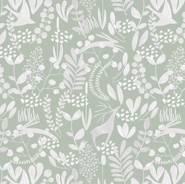 Juno Fabric - Sage by green animal cotton fabric from Chess