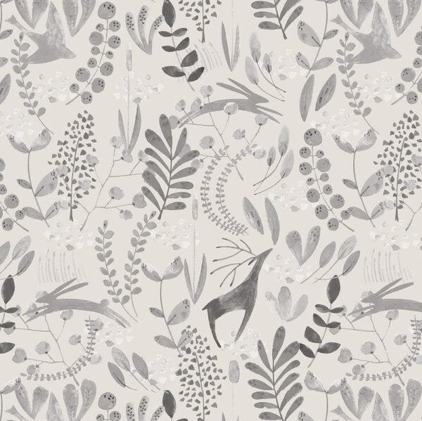 Juno Fabric - Stone by black-grey animal cotton fabric from Chess