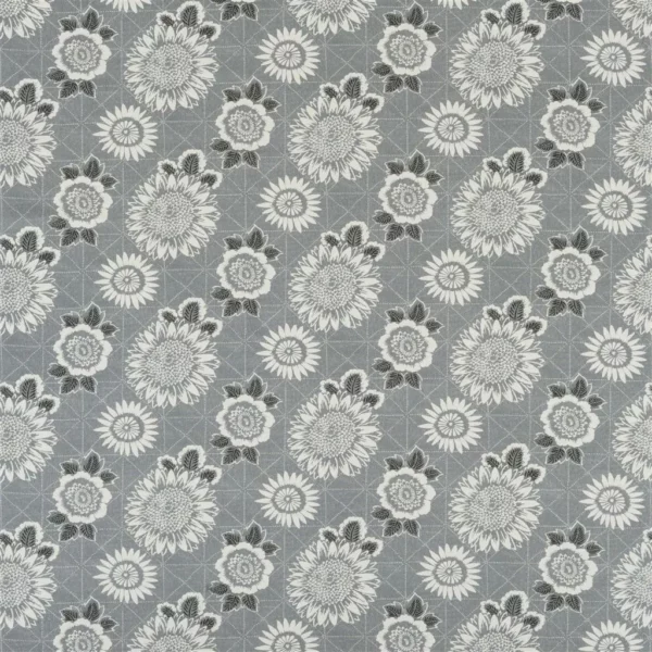 Elena Fabric - Greige by black-grey botanical printed fabric from William Yeoward