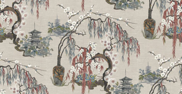 neutral botanical silk-satin fabric from Art of the Loom