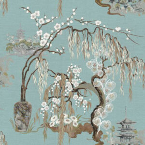 blue botanical silk-satin fabric from Art of the Loom