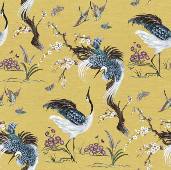 Mamoritai Col Fabric - 2 by yellow animal silk-satin fabric from Art of the Loom