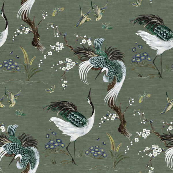 Mamoritai Col Fabric - 7 by green animal silk-satin fabric from Art of the Loom
