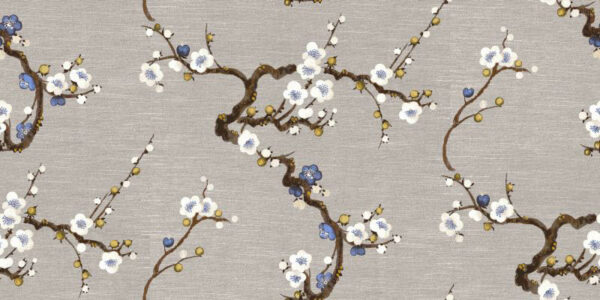 Sakura Col Fabric - 1 by neutral botanical silk-satin fabric from Art of the Loom