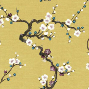 yellow botanical silk-satin fabric from Art of the Loom
