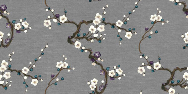 Sakura Col Fabric - 3 by blue botanical silk-satin fabric from Art of the Loom