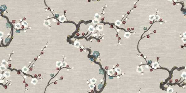 Sakura Col Fabric - 4 by neutral botanical silk-satin fabric from Art of the Loom