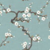 blue botanical silk-satin fabric from Art of the Loom