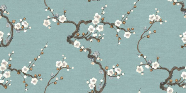 blue botanical silk-satin fabric from Art of the Loom