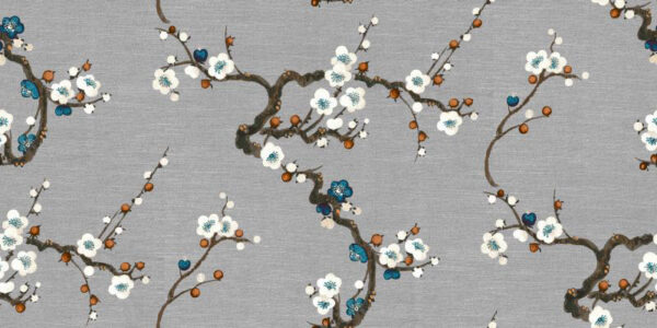 Sakura Col Fabric - 6 by blue botanical silk-satin fabric from Art of the Loom