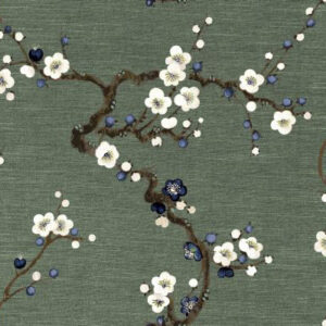 green botanical silk-satin fabric from Art of the Loom