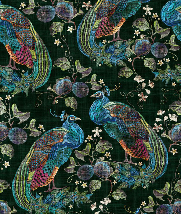 Peacock Luxor Fabric - Bottle Green swatch