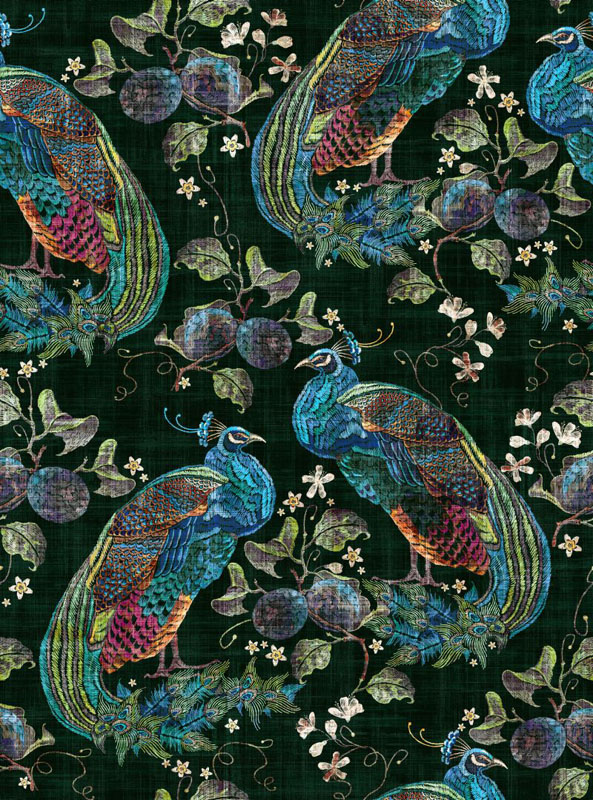 Peacock Luxor Fabric - Bottle Green by green animal velvet-chenille fabric from Art of the Loom