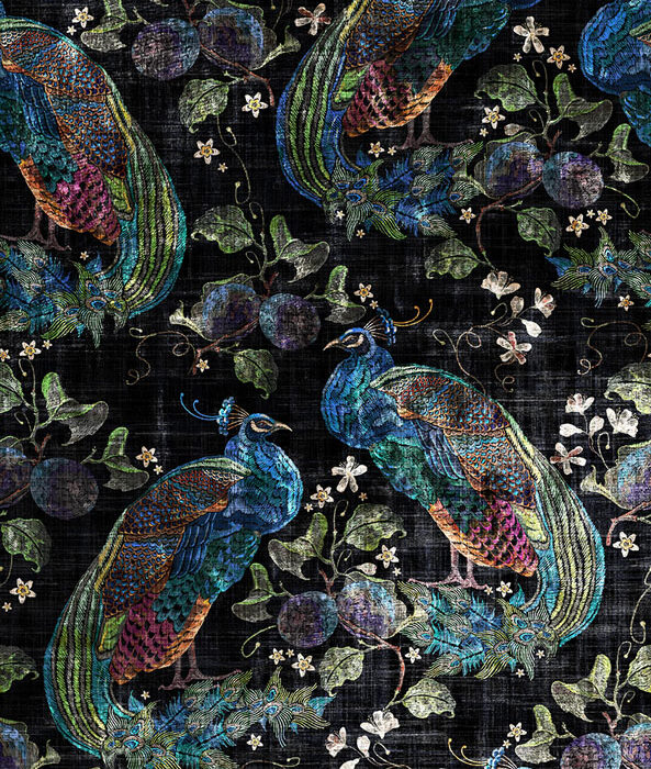 Peacock Opulence Fabric - Black swatch