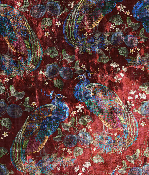 Peacock Opulence Fabric - Cranberry swatch