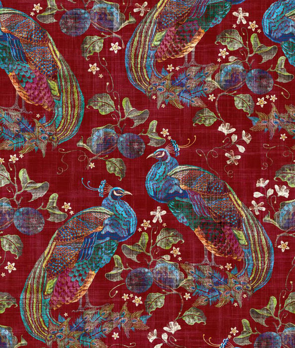 Peacock Luxor Fabric - Cranberry swatch