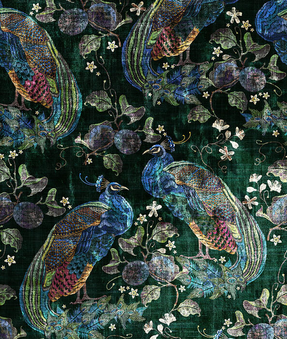 Peacock Opulence Fabric - Bottle Green swatch