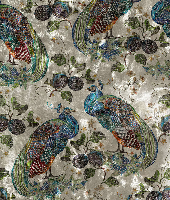 Peacock Opulence Fabric - Natural swatch