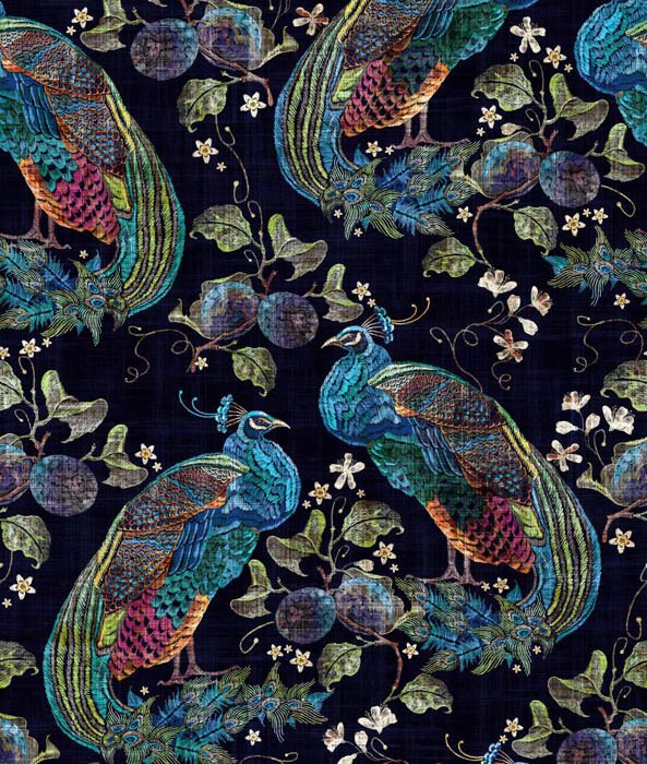 Peacock Luxor Fabric - Navy swatch