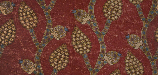 red botanical silk-satin fabric from Art of the Loom