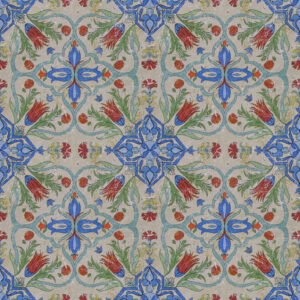 blue botanical silk-satin fabric from Art of the Loom