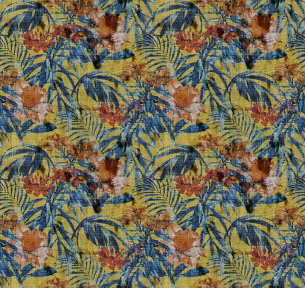 blue botanical silk-satin fabric from Art of the Loom