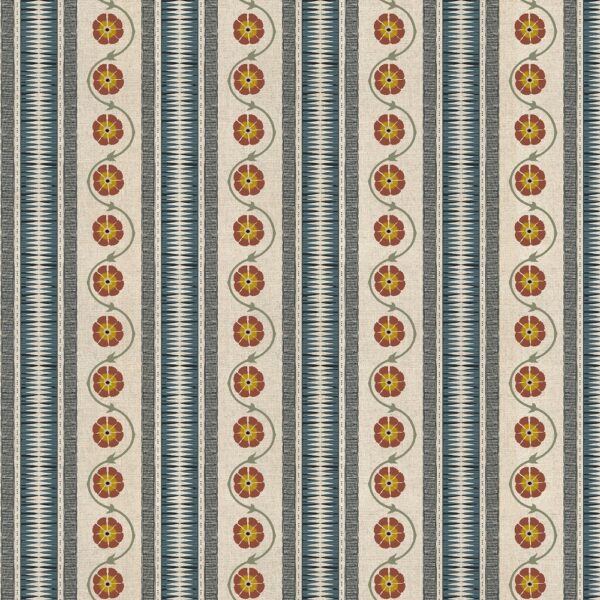 Indira Stripe Fabric - Denim / Cinnamon by blue striped printed fabric from Chess