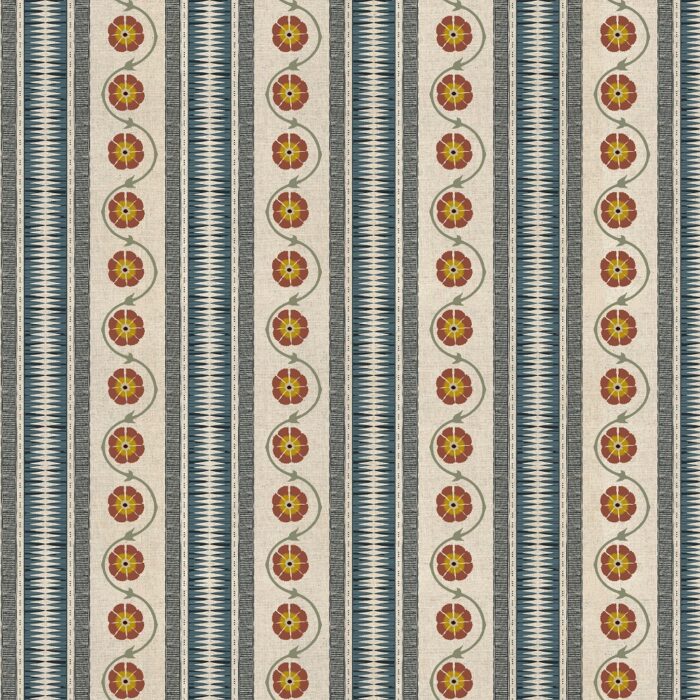 Indira Stripe Fabric - Denim / Cinnamon swatch