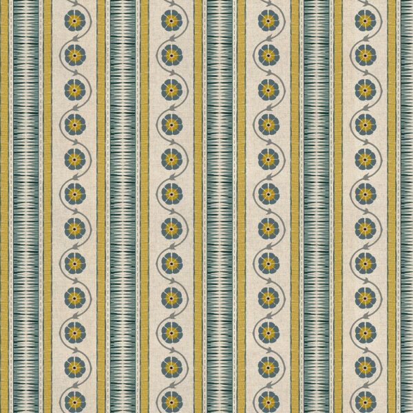 Indira Stripe Fabric - Mineral / Ochre by blue striped printed fabric from Chess