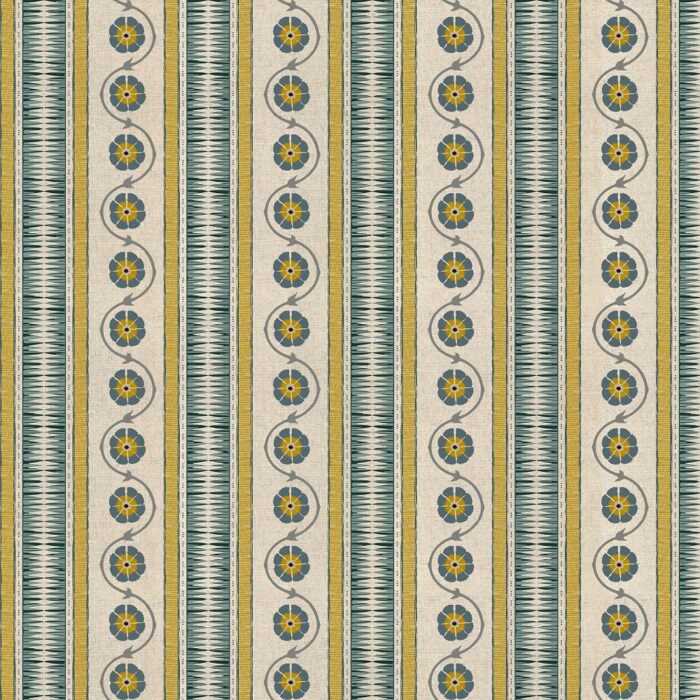 Indira Stripe Fabric - Mineral / Ochre swatch