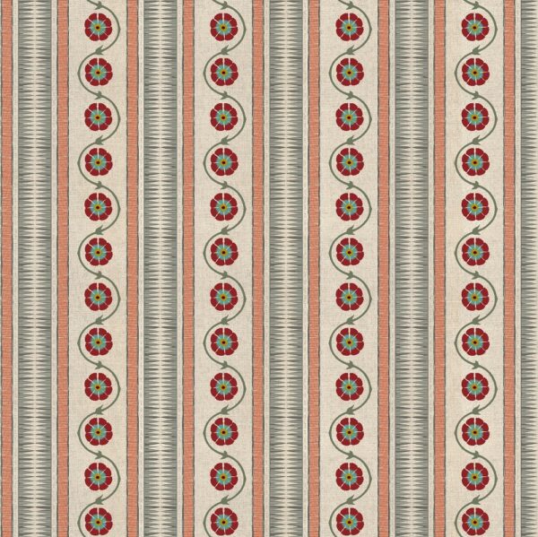 Indira Stripe Fabric - Taupe / Cinnamon by red striped printed fabric from Chess