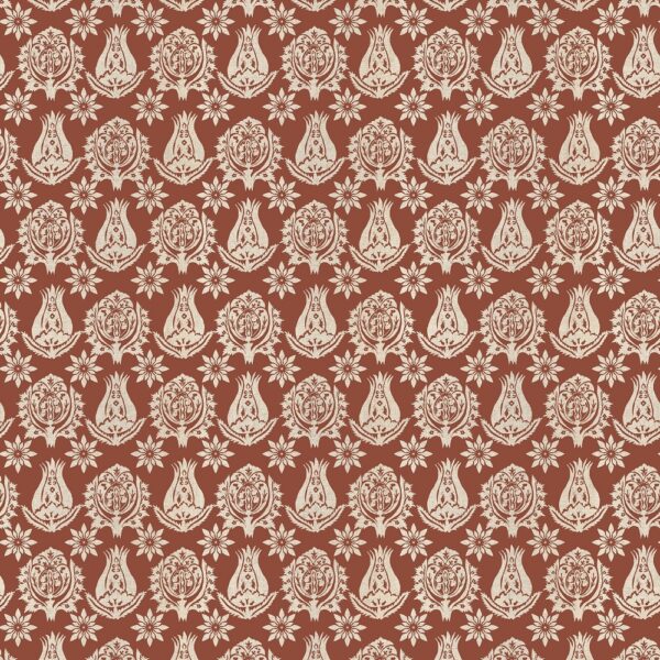 Serena Fabric - Cinnamon by red botanical printed fabric from Chess