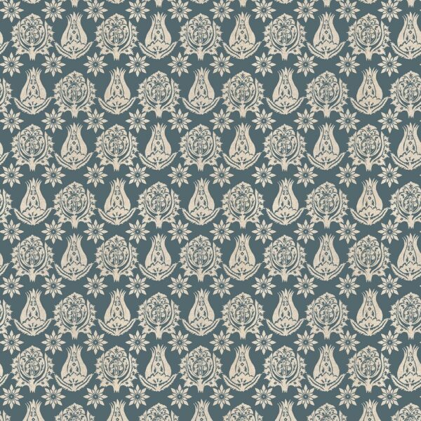 Serena Fabric - Denim by blue botanical printed fabric from Chess