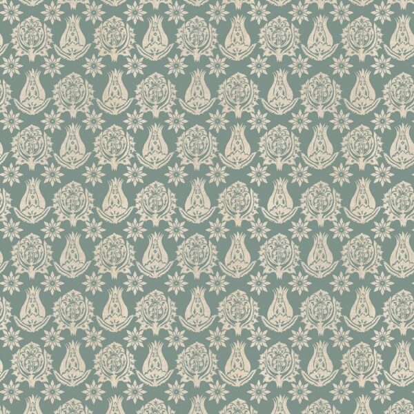 Serena Fabric - Mineral by blue botanical printed fabric from Chess