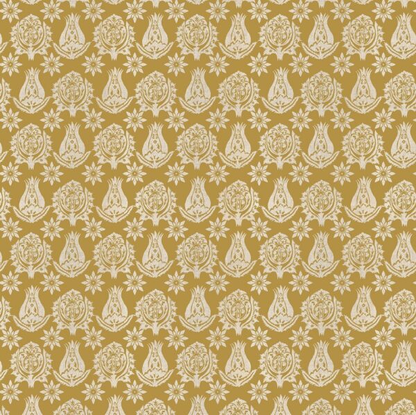 Serena Fabric - Ochre by yellow botanical printed fabric from Chess