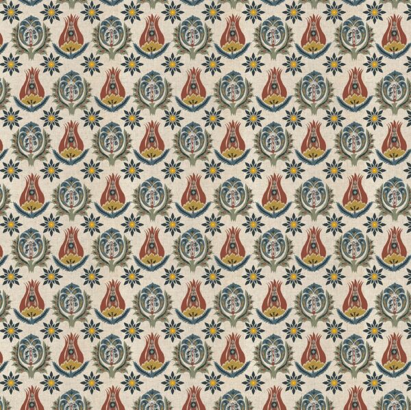 Talia Fabric - Denim / Cinnamon by blue botanical printed fabric from Chess