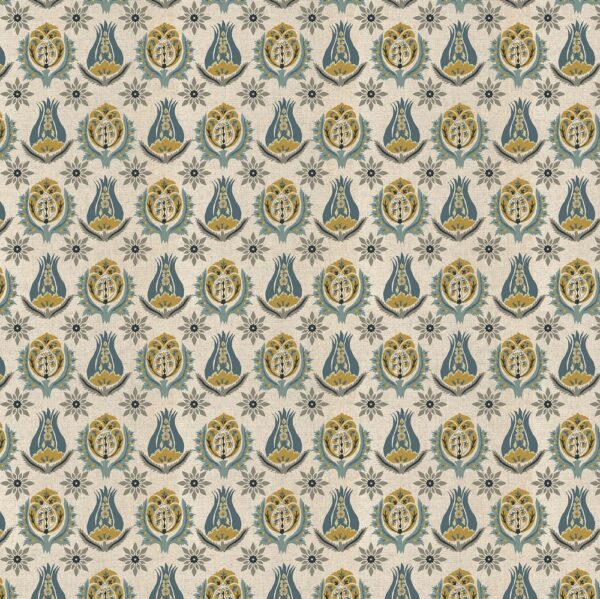 Talia Fabric - Mineral / Ochre by green botanical printed fabric from Chess