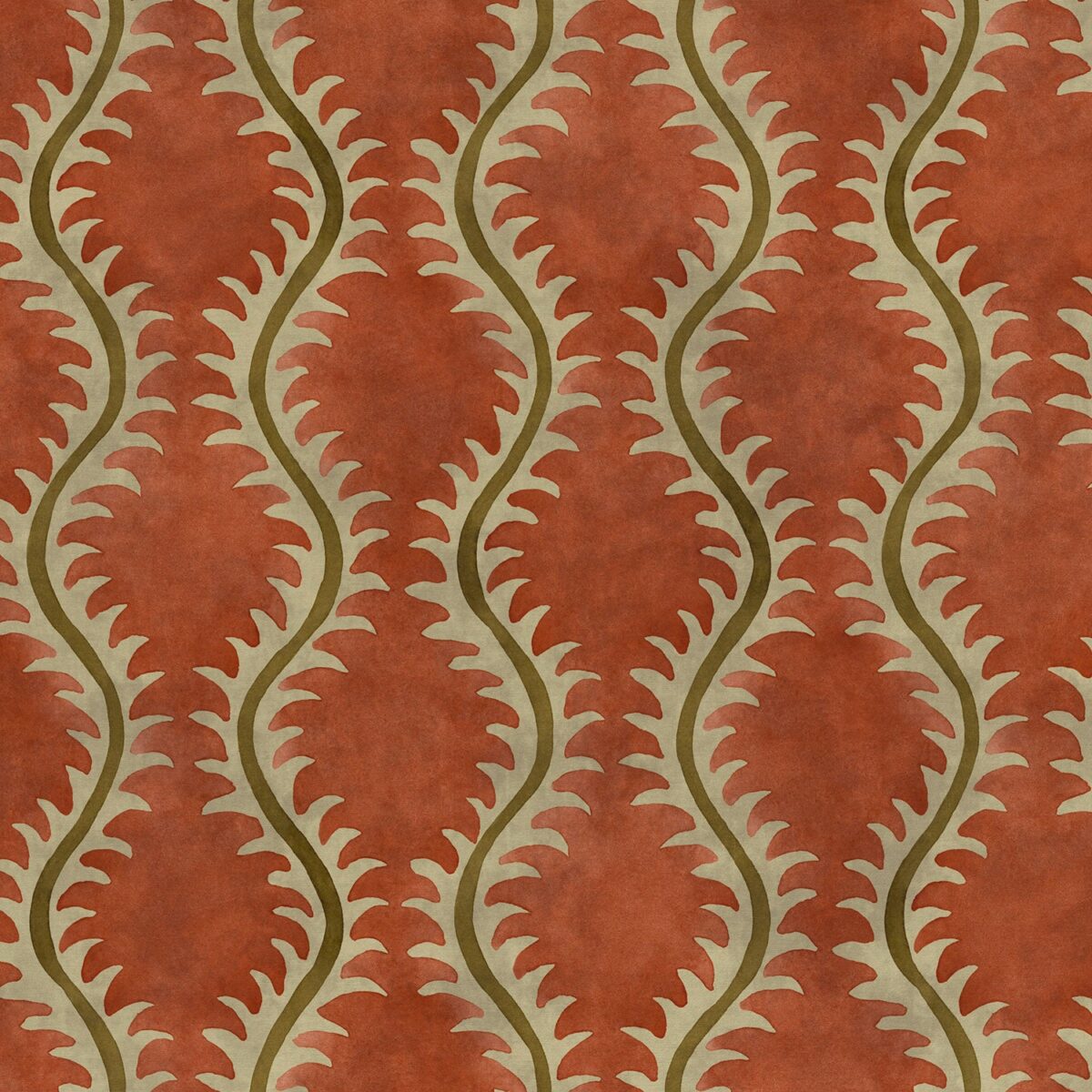 Helter Skelter Fabric - Coral by red contemporary velvet-chenille fabric from Linwood Fabrics