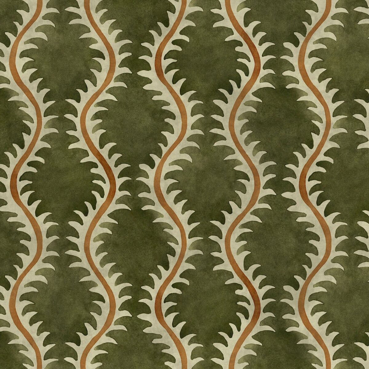 Helter Skelter Fabric - Moss by green contemporary velvet-chenille fabric from Linwood Fabrics